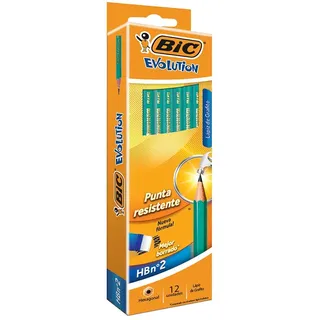 BIC ECOlutions EVOLUTION 655 Bleistifte HB grün mit Radierer, 12 St.