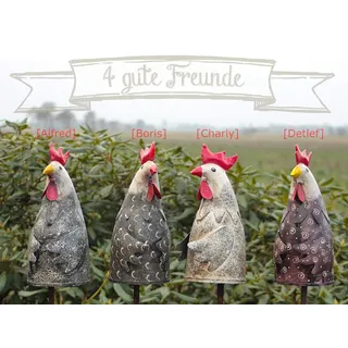 Paulslandhaus Gartenfigur Zaunhocker Hahn aus Metall Pfostenhocker Gartenfigur Huhn weiß