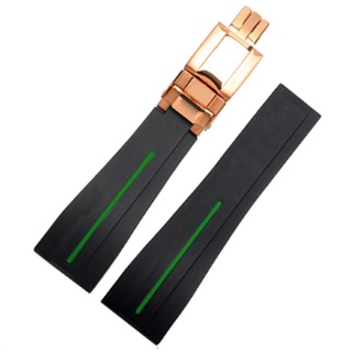 Richie strap 20 mm/21 mm Gummi-Uhrenarmband, Ersatzschnalle, passend für Rolex Yacht Master Oysterflex Submariner GMT Daytona 5513/16800/14060/16610/16613, Grün (rotgoldene Schnalle), 20 mm, Armband