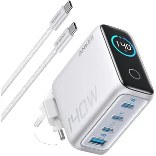 Anker 140W USB-C Ladegerät, Laptop Ladegerät, 4-Port Multi-Geräte Schnellladeleistung, Fortschrittliches GaN Netzteil, Touch Control, Kompatibel mit MacBook, iPhone 16, Samsung, Pixel und mehr
