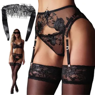 IJHYGD StrapsgüRtel Breit Strapshalter Schwarz Strumpfhalter Strapse FüR Damen Strapsen Halter StrapsgüRtel Schwarz Strapse Schwarz Dessous Strapse Halterlose StrüMpfe 1pcs Einer Augenmaske - L