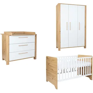 Arthur Berndt Babyzimmer-Komplettset »Babyzimmer Set »Marlon« 3-teilig«, (Set, 3 tlg., Kleiderschrank, Kinderbett und Wickelkommode), weiß