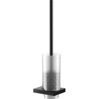 KEUCO Edition 11 WC-Bürstengarnitur mit Kristallglas-Einsatz und Toilettenbürste, Metall schwarz matt, Made in Germany, inkl. Schrauben und Dübel, Bürstenhalter mit Klobürste