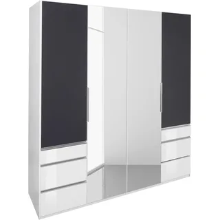 Level 200 x 236 x 58 cm weiß/Grauglas mit Glas- und Spiegeltüren