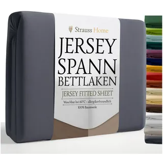 strauss home ® Jersey Spannbettlaken Spannbetttuch Bettlaken 100% Baumwolle 90x200-100x200 cm (Anthrazit)