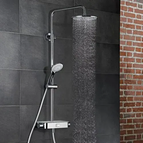 HSK Shower-Set AquaSwitch RS 200 Thermostat, Ablage: Glas weiß, -07, 1001900-KB4-07, Ausführung: mit Kopfbrause rund, flach, Ø300 mm, Höhe 8mm