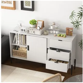 Odikalo Sideboard Anrichte Kommode Essschrank Schließfach Schiebetüren Schubladen Weiß weiß