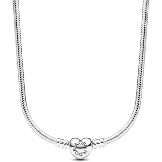 Pandora Moments Schlangen-Gliederarmband mit Herzverschluss aus Sterling Silber, kompatibel Moments Kollektion, Länge: 45cm, 393091C00-45