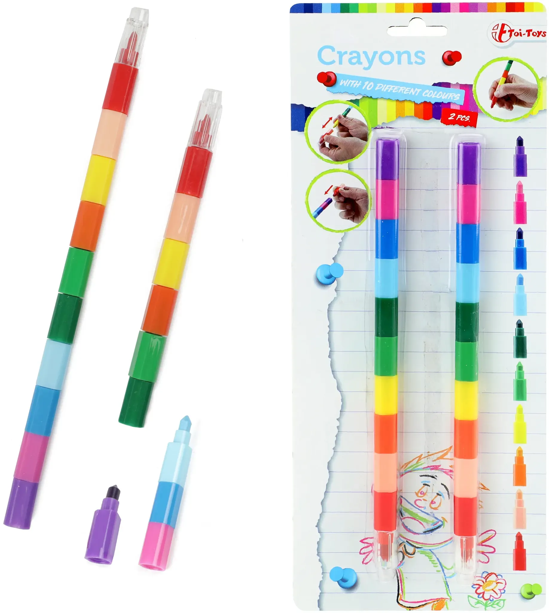Toi-Toys - Wachsmalstifte 10in1 - mit je 10 Farben (stapelbar)