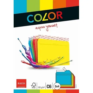 ELCO Briefumschlag C6 HK sortiert, (blau,grün,gelb,orange,rot) 100g