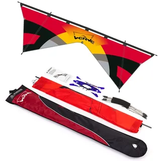 HQ HIGH QUALITY DESIGN HQ Design - Verve, Vierleiner Lenkdrachen Flugdrachen Drachen für Jugendliche und Erwachsene ab 14 Jahren, 83x252cm, inkl. 50kp Dyneemaschnüre 4x25m auf Quad-Griffen, 2-5 Bft (Blaze)