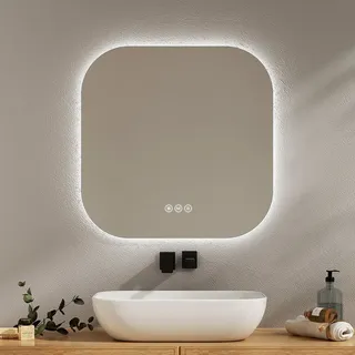 EMKE Emke, Badspiegel mit Beleuchtung 60*60cm,Beschlagfrei, 3 Farbtemperaturen(3000K-6500K) und dimmbaren