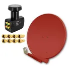 PremiumX DELUXE80 Aluminium 80cm Digital SAT Schüssel Spiegel in Ziegelrot für HDTV HD+ 3D 4K Ultra + LNB Quad 0,1 dB PremiumX PXQS-SE Quattro Switc