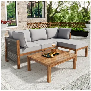 HAUSS SPOLE Gartenlounge-Set 3er-Set mit verstellbaren Beinen, 2 Loveseats und 1 Tisch, Grau, (Gartenmöbel Set aus Akazie, 3-tlg., 2 Eckbänke, 1 Couchtisch), mit Sitzkissen und Kissen, verstellbaren Beinen