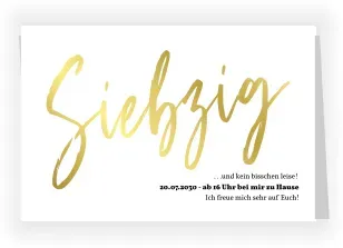 Einladungskarte 70. Geburtstag: Goldene Zahl - 70 in Weiß