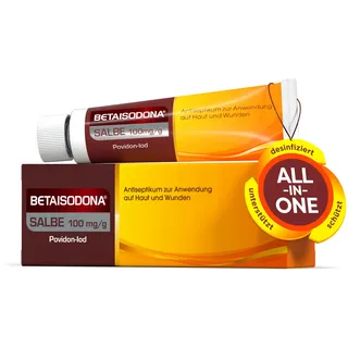 Betaisodona® Salbe 100 g – Antiseptische Wundsalbe mit Povidon-Iod – gegen 99,9% der Keime, sanft & hautverträglich – auch für Kinder ab 1 Jahr – ohne Brennen, ideal für die Hausapotheke