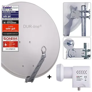 Dur-Line 24 Teilnehmer Unicable-Set - Satelliten-Komplettanlage - Select 75cm/80cm Spiegel/Schüssel Hellgrau + Unicable LNB 24 Teilnehmer - DVB-S2,