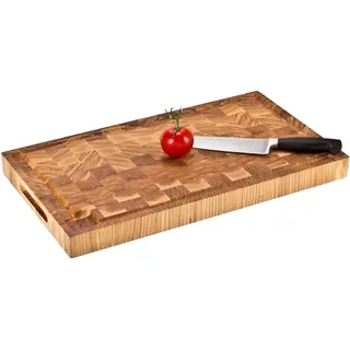 Profi Holz Hackblock - massives Hackbrett, Schneidebrett, Tranchierbrett, Küchenbrett 54 cm x 30 cm Eiche Stirnholz - gegen Aufpreis mit Lasergravur möglich - bekannt aus Hensslers Küche Holz