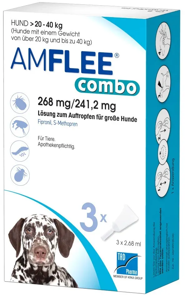AMFLEE combo 268/241,2mg Lsg.z.Auf.f.Hunde 20-40kg 3 St