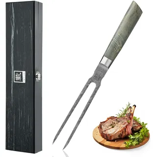 Zayiko Professional Series Damast Tranchiergabel I 18 cm Klinge I Ahornholzgriff