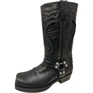 Sancho Boots Cowboydtiefel Westernstiefel Motorradstiefel Biker Stiefel 5859 Schwarz bereits besohlt (Numeric_42) - 42 EU Schmal