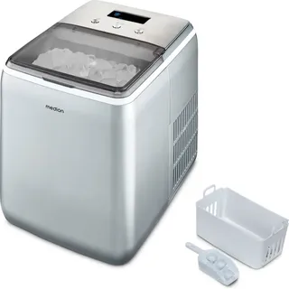 MEDION Eiswürfelmaschine (Eiswürfelgröße klein & groß, 2,6 Liter Wassertank, kurze Produktionsdauer ca. 10 Minuten, kristallklare Eiswürfel, ... - Blau/Grau/Silber