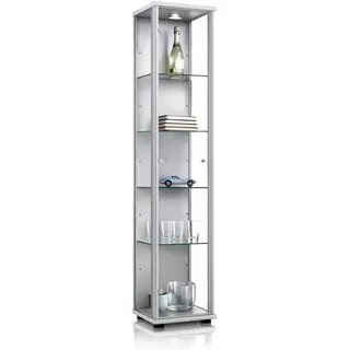 K-Möbel Glasvitrine in Silber (176x37x33 cm); Regal Schrank ESG Sammlervitrine