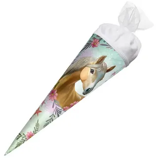 ROTH Schultüte klein 50 cm Pferd Bella – runde Geschwister-Zuckertüte zur Einschulung für Mädchen, Schulanfang Geschenk mit Tüllverschluss