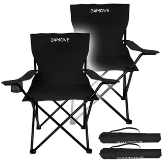24move 24MOVE® Campingstuhl Faltstuhl, 2er Set, schwarz, mit Getränkehalter und Tragetasche Outdoor, faltbar max. 100kg, Anglerstuhl, Klappstuhl