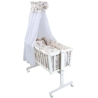Baby-Delux Stubenbett Babywiege Komplettset, Schaukelwiege Weiß 90x40cm Komplett Bettset Wiegenset beige