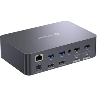 AV Access KVM Switch Dock 2 Monitore 2 Laptops, 4K KVM Switch Dual Monitor, 2 USB-C MST Ports, 60W PD für jeden PC, 1G Ethernet, EDID Emulation, 2K@144Hz, 1080P@240Hz, Ideal für Home Office & Gaming