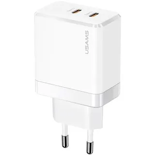 Usams Ład. siec. 2xUSB-C T54 40W (only head) PD Fast Charging biały/white CC172TC02 (US-CC172) (40 W, 2 Ports), USB Ladegerät, Weiss