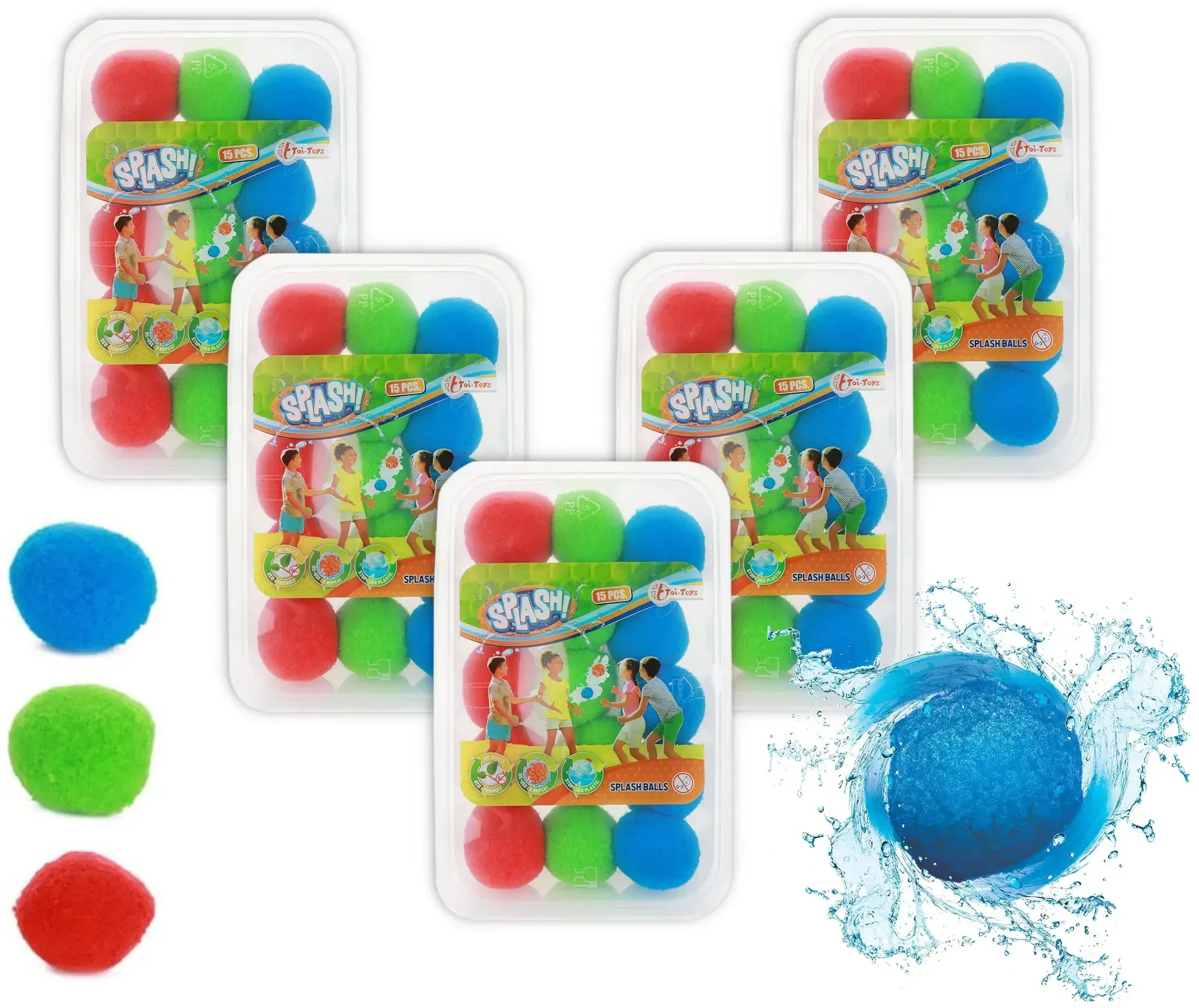 Toi-Toys - SPLASH Super Splashbälle 5cm, 15 Stück mit Aufbewahrungsbox