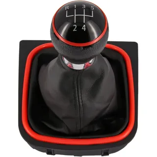 RECAMBO Schalthebel Schaltknauf, Schaltsack, Wahlhebel, Kappe für VW Golf 5 + 6, 2003-2016, Plug & Play, Auto Schalthebel Schaltmanschette, schwarz - rot rot|schwarz Knauf + Sack 5 Gang
