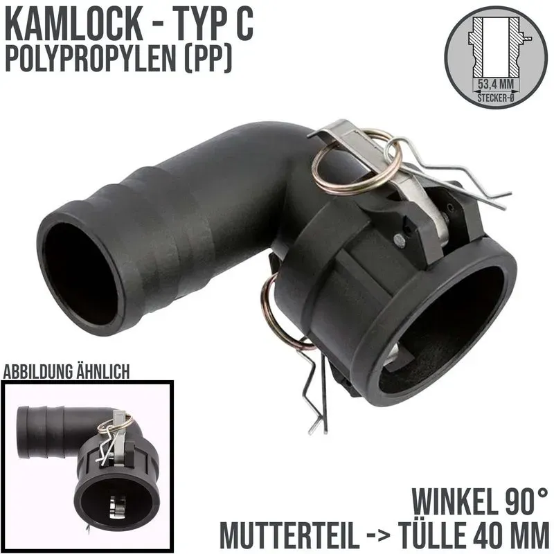 Kamlock Typ C - Winkel 90° Mutterteil (53,4 mm) Polypropylen PP -> Tülle 40 mm 1...