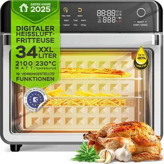 TurboTronic Multi-Smart-Ofen – AFO330 – 19-in-1 Heißluftofen & Airfryer, 34 l, 2100 W, 40–230 °C, Dörrfunktion, Grill, Minibackofen, bis 0...