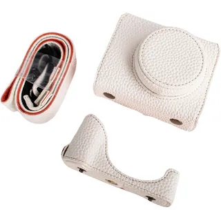 Rieibi G7 X G7X II G7X III Hülle, Vintage Leder Kameratasche für Canon PowerShot G7X G7X Mark II G7X Mark III DSLR Kamera Schutzhülle mit Gurt, Strukturiertes Weiß, Trendig