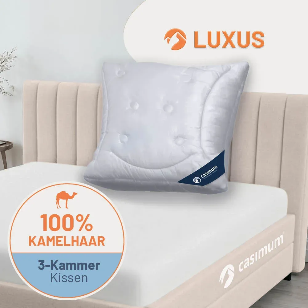 3-Kammer-Kamelhaarkissen »LUXUS« – 100% Kamelhaar (Außen) für ein luxuriöses Schlaferlebnis, Größe: 80x80