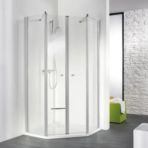 HSK Exklusiv Fünfeckdusche mit 2 Pendeltüren, 4-teilig, Größe: 90 x 90  x 200 cm, 465090-01-50, Duschkabine: Alu-silbermatt: ESG klar