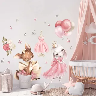 WANDKIND Prinzessin Hase Wandtattoo Kinderzimmer V385 | handgezeichnet | AUFKLEBER Kindergarten | Babyzimmer Wandsticker Prinzessinnen Deko Reh Wanddeko (50 x 50 cm)