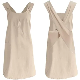 Schlichte Khakifarbene Schürze Im Japanischen Stil Aus Baumwolle/leinen Mit Kreuzbändern, Großen Taschen, Geeignet Für Küche Oder Floristik.