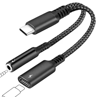 USB-C-Adapter, 3,5 mm Klinke mit Schnellladung, 2-in-1-Adapter, USB C auf Klinke, Ladegerät und Kopfhörer, USBC auf Aux Adattatore, kompatibel mit Samsung Huawei Pixel (Dual USBC)