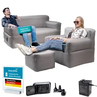 Skandika Luftsofa Easy Air Premium Bundle | Aufblasbares Sofa für 1 & 2 Personen, mit Lufthocker & Elektropumpe, USB-C Ladekabel, 200 kg belastbar, Tragetasche | Luft Couch, Sessel, Camping, Balkon