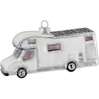 inges magic & goodz Inge-glas Christbaumschmuck Glas 7cm Wohnmobil Camper mit Glitzer Weihnachtskugeln weiß
