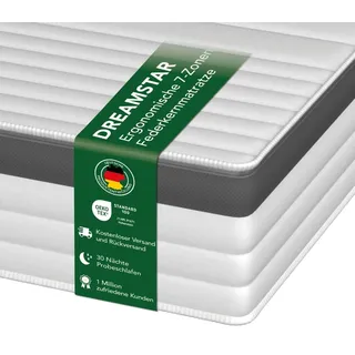 DREAMSTAR Gold Taschenfederkernmatratze I ergonomische 7-Zonen Tonnentaschenfederkernmatratze I 21 cm hoch I Öko-Tex Zertifiziert I Härtegrad 3 (H3) I Matratze I 140 x 200 cm