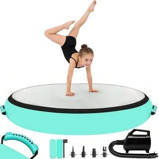 Airspot Air Matte Track 20 cm Höhe, Aufblasbare Gymnastik Tumbling Matten Air Barrel, Durchmesser 100CM Gymnastikmatte mit Pumpe, Turnmatte Trainingsmatte