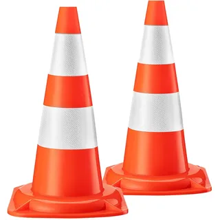 Wiltec Verkehrskegel 50 cm hoch 2 Stück, Leitkegel zum Absichern, Pylon reflektierend, Warnkegel aus robustem PVC für Baustellen