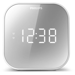 Philips Wecker mit Radio, Radio mit verspiegeltem Display, Digitalradio mit Doppelalarm, Sleep Timer & Schlummer Funktion, tragbar mit Batterie-Backup, Radio mit USB-Anschluss