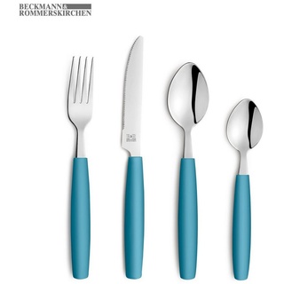 Beckmann & Rommerskirchen VALOA Besteck Set 4 Personen | 16-teilig | Petrol | Spülmaschinenfest | Hochglanzpoliert | Essbesteck: 4x Messer, Gabel, Esslöffel, Kaffeelöffel