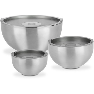 GSW Servier-Thermoschüssel – hochwertiges Servierschüssel-Set bestehend aus 3 Schüsseln mit Deckel, doppelwandige Isolierung warm und kalt – Edelstahl, rostfrei, 6-teilig